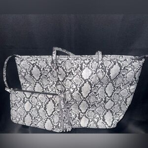 Steve Madden Black & White Snake-Print Tote with Wristlet